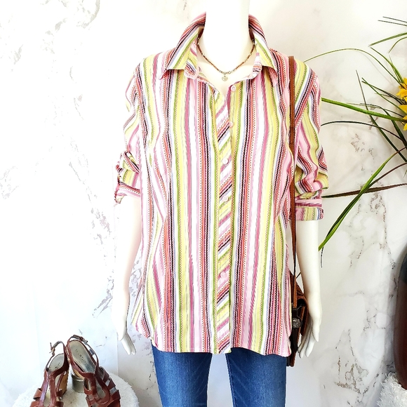 Lane Bryant colorful crisp button front shirt - Picture 2 of 6